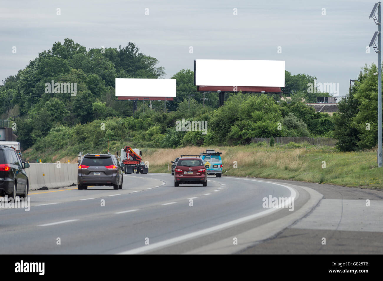 Interstate Highway Blank Billboards, Pennsylvania USA Stock Photo