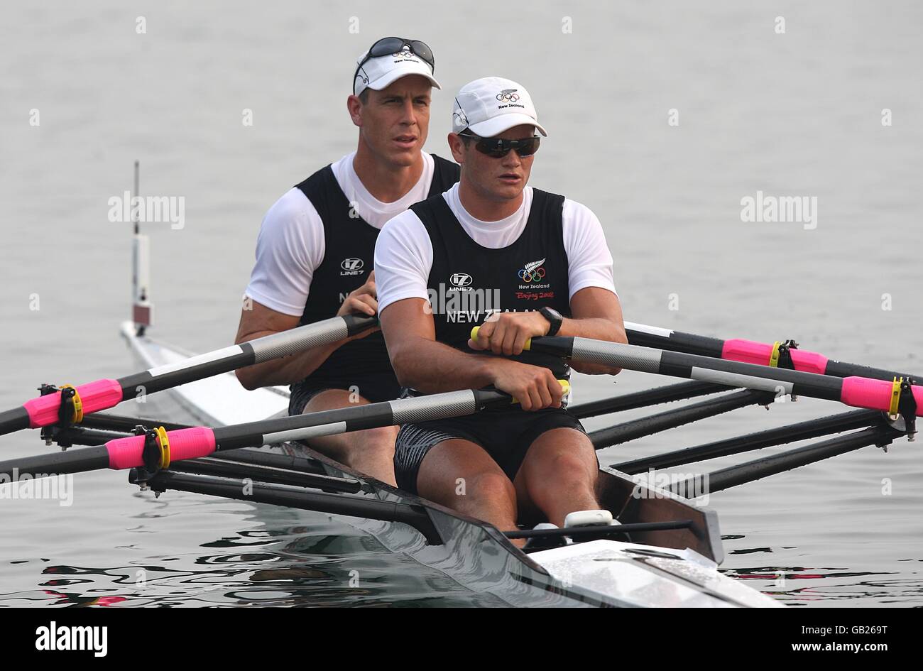 (L-R) New Zealand's Rob Waddell and Nathan Cohen during the Men's Double Sculls Stock Photo