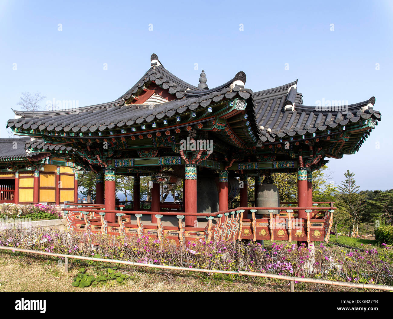 bell pavilion,  buddhistic temple Naksan sa near Sokcho, province Gangwon, South Korea, Asia Stock Photo