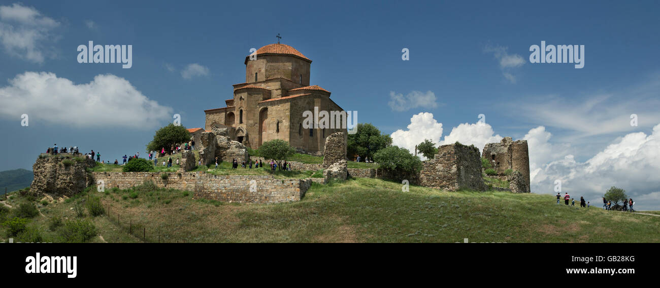 Jvari  is a Georgian Orthodox Monastery near Mtskheta  Eastern Georgia. Monastery dominates over the landscape. Stock Photo
