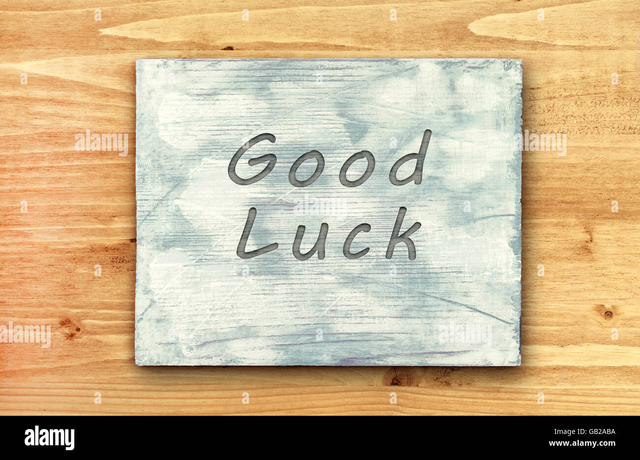 Vintage hipster motivational phrase note, Good Luck sign. Stock Photo