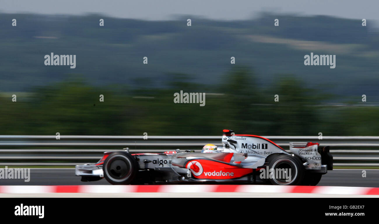 Great Britain's Lewis Hamilton during the final practice session before qualifying at the Hungaroring, Budapest, Hungary. Stock Photo