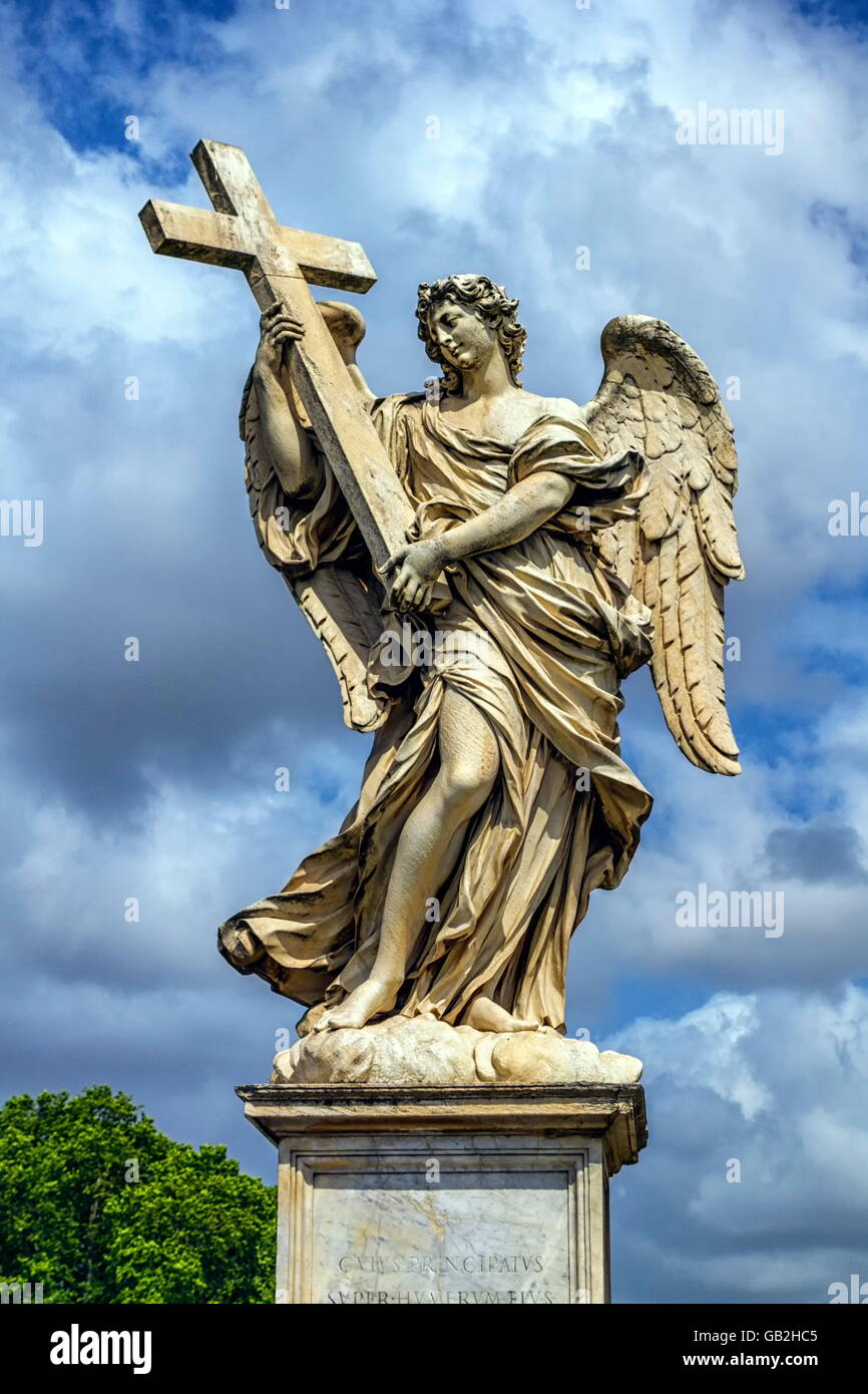 Angel with the Cross statue on the Ponte Sant' Angelo bridge by day, Rome,  Italy Stock Photo - Alamy