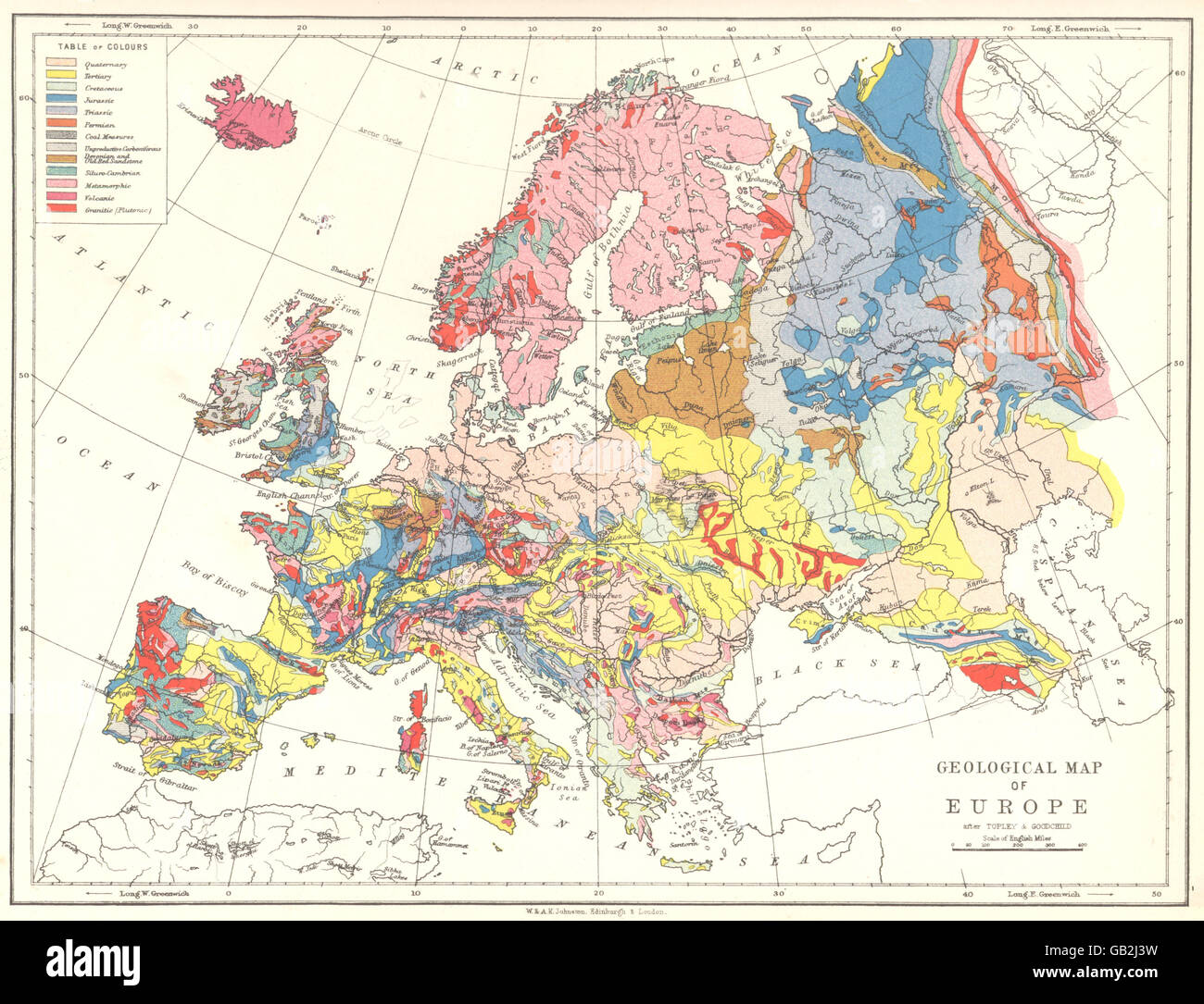EUROPE: Geographical map of Europe, 1897 Stock Photo