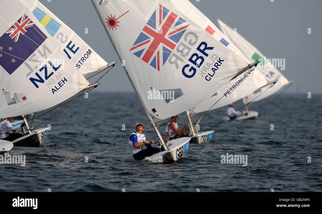 Olympics - Beijing Olympic Games 2008 - Day Five. Great Britain's Penny Clark wins the third round of the Laser Radials at the 2008 Beijing Olympic Games Sailing Centre in Qingdao, China. Stock Photo