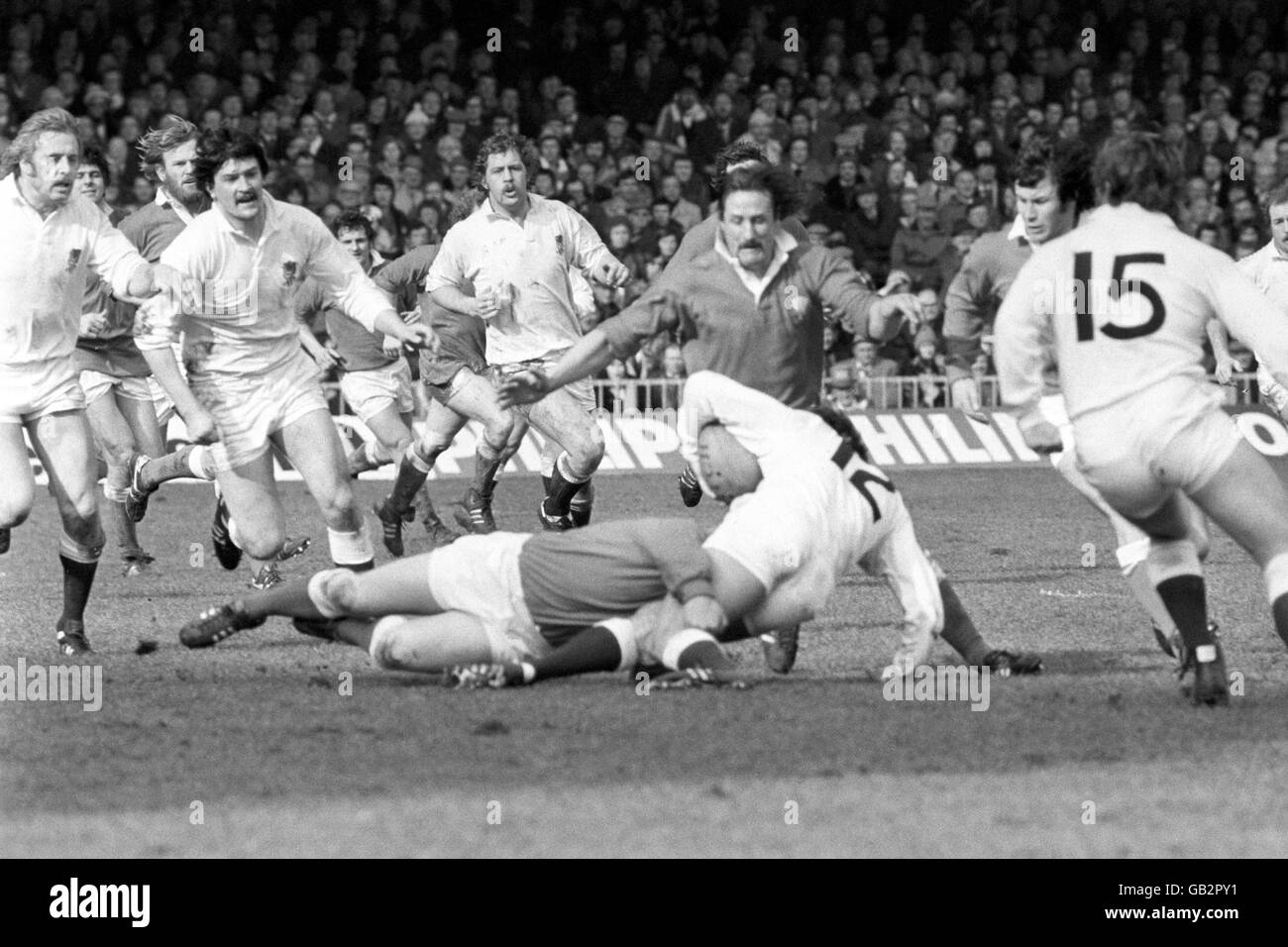 Mike Rayer of Wales in action against England during a Five Na- Old Rugby Photo | UK