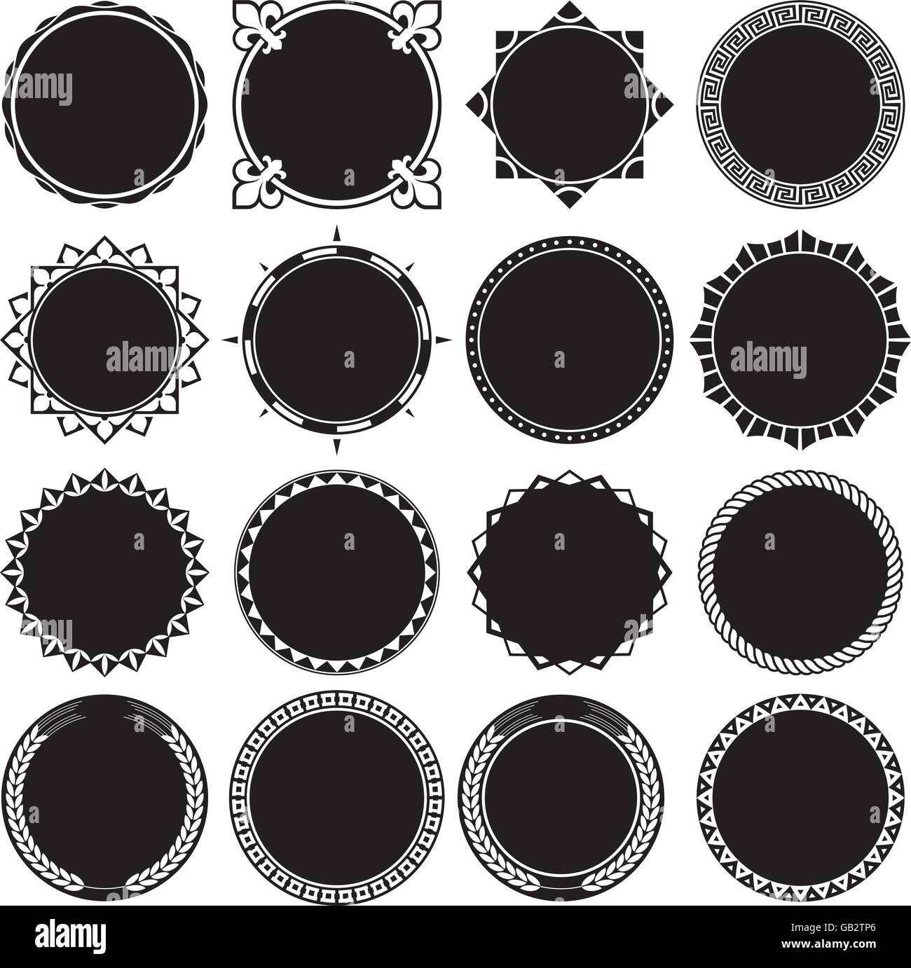 Collection of Round Decorative Border Frames. Ideal for vintage label designs. Stock Vector