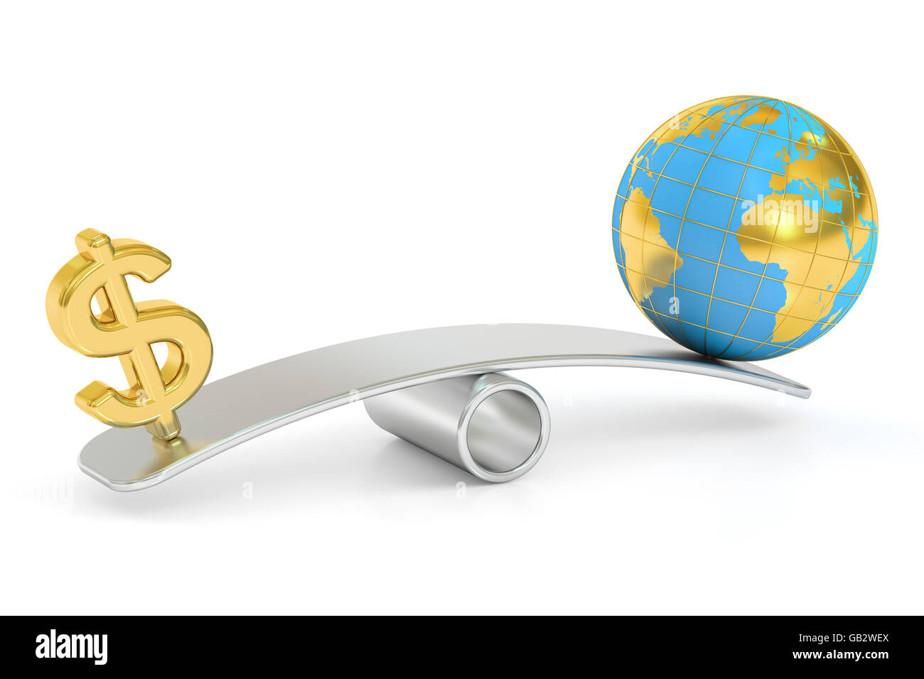 balance concept, world and money. 3D rendering isolated on white background Stock Photo
