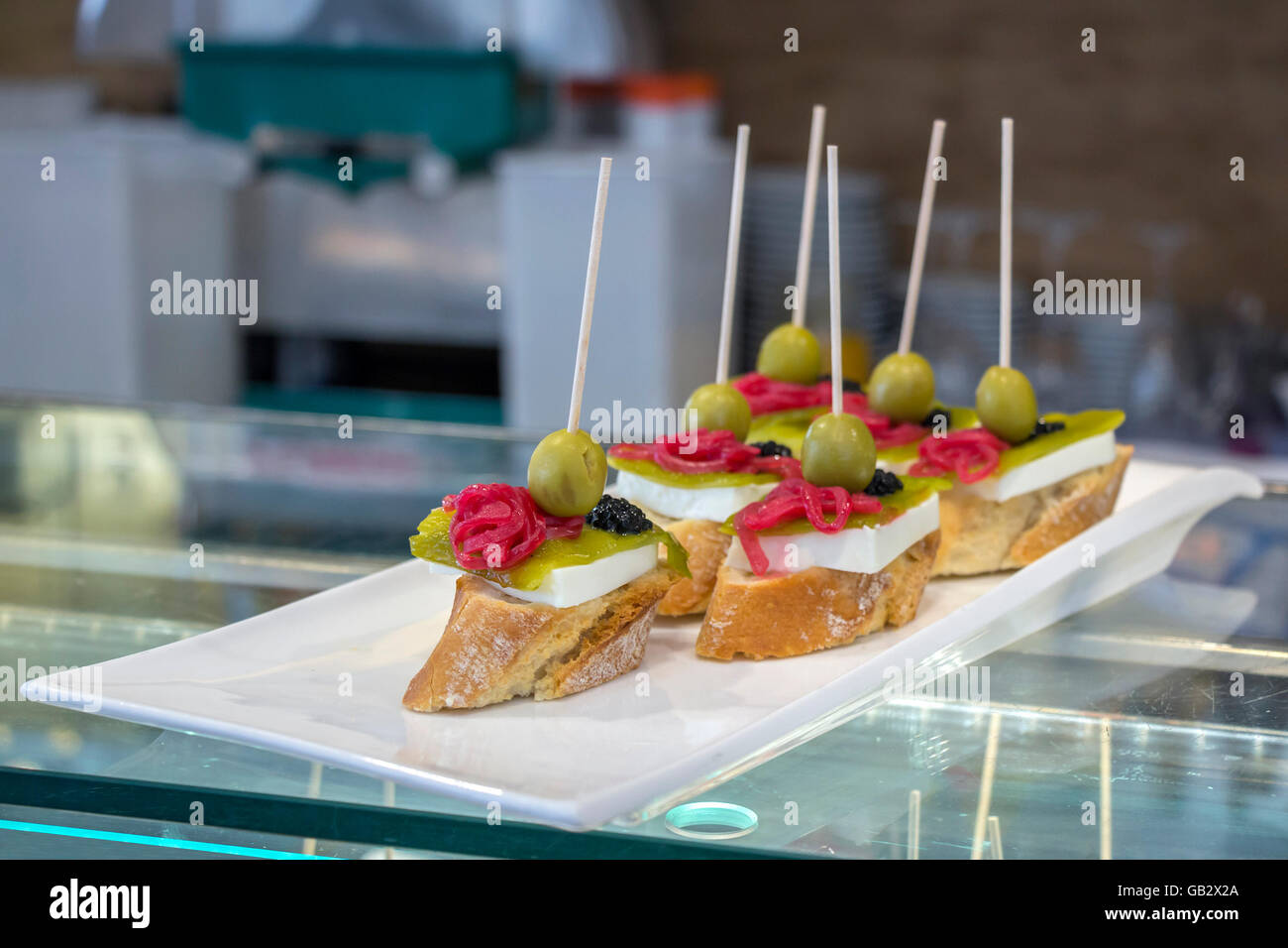 Pintxos or tapas famous spanish canapes party finger food Stock Photo