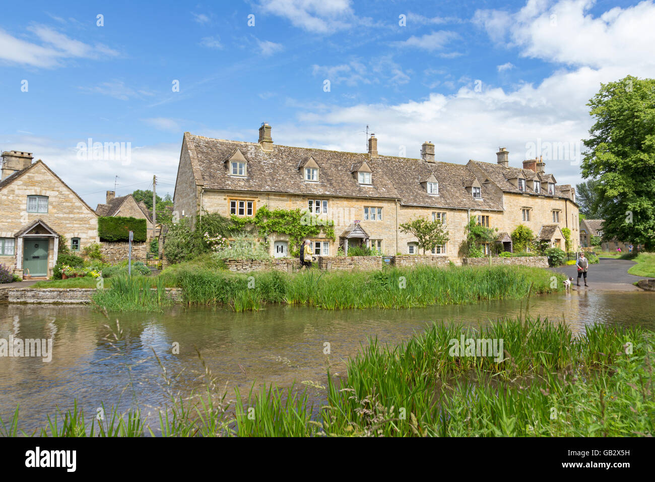 The River Eye and the Cotswold village of Lower Slaughter, Gloucestershire, England, UK Stock Photo
