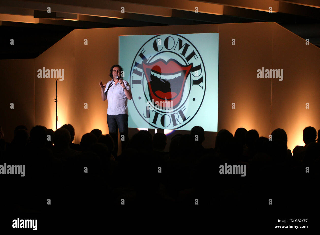 Comedian Micky Flanagan during his routine in the Esher Hall at Sandown Park Stock Photo