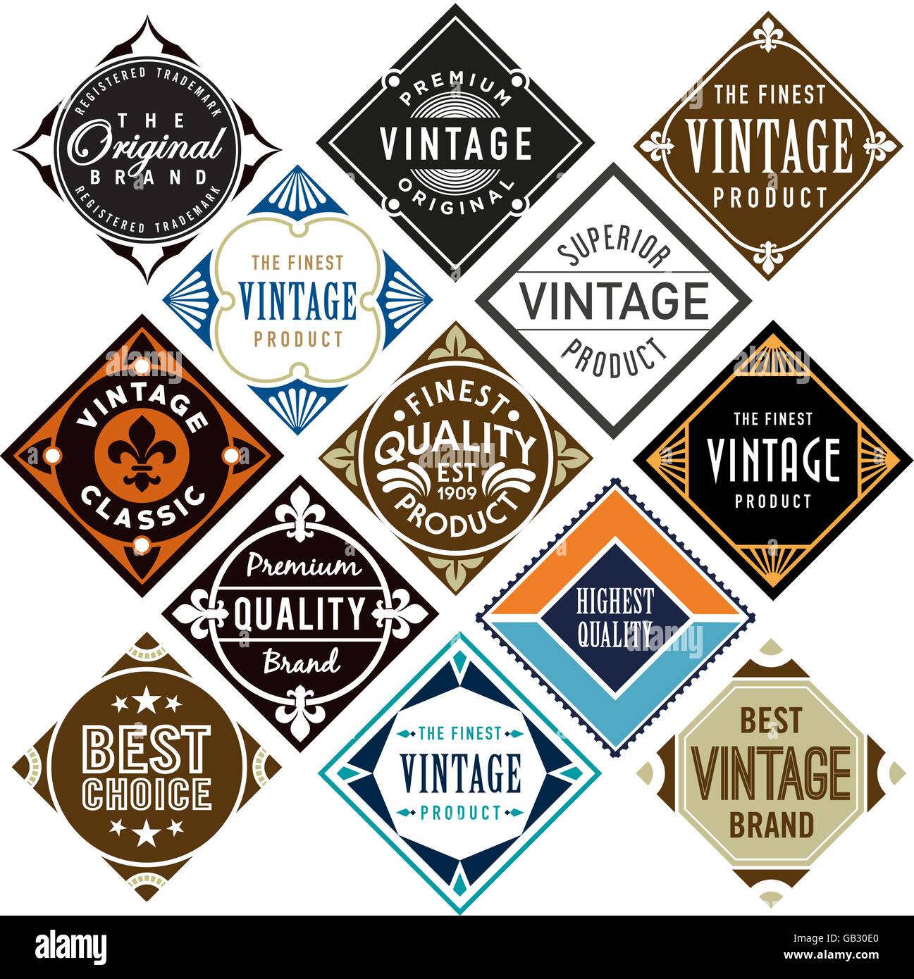 Set or diamond shaped vintage labels Stock Vector