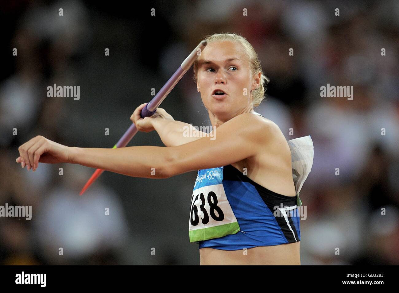 Estonia's Kaie Kand during the Heptathlon Javelin Throw at the 2008 Olympic Games in Beijing