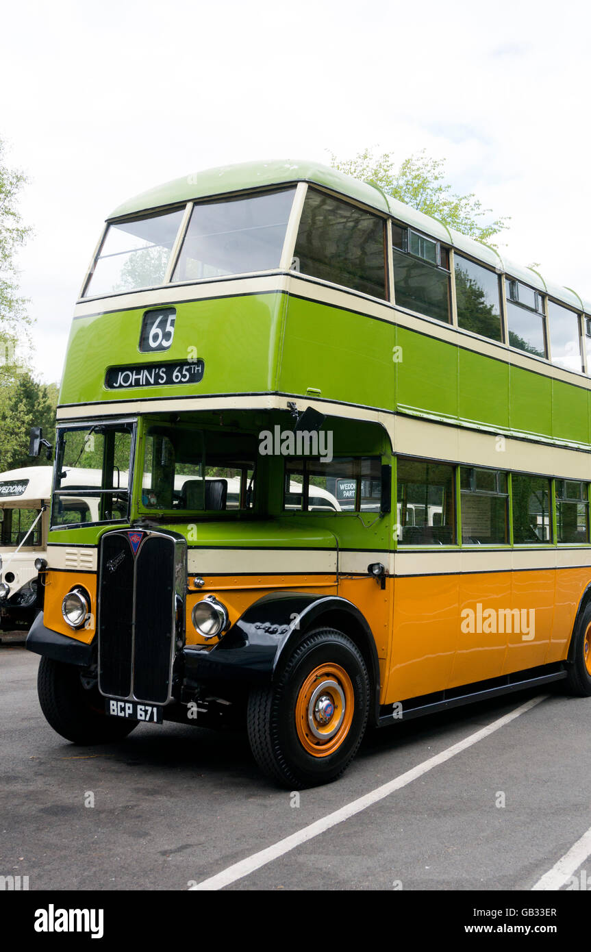 Restored old bus used for special occasions, Luddenden Foot, West Yorkshire Stock Photo