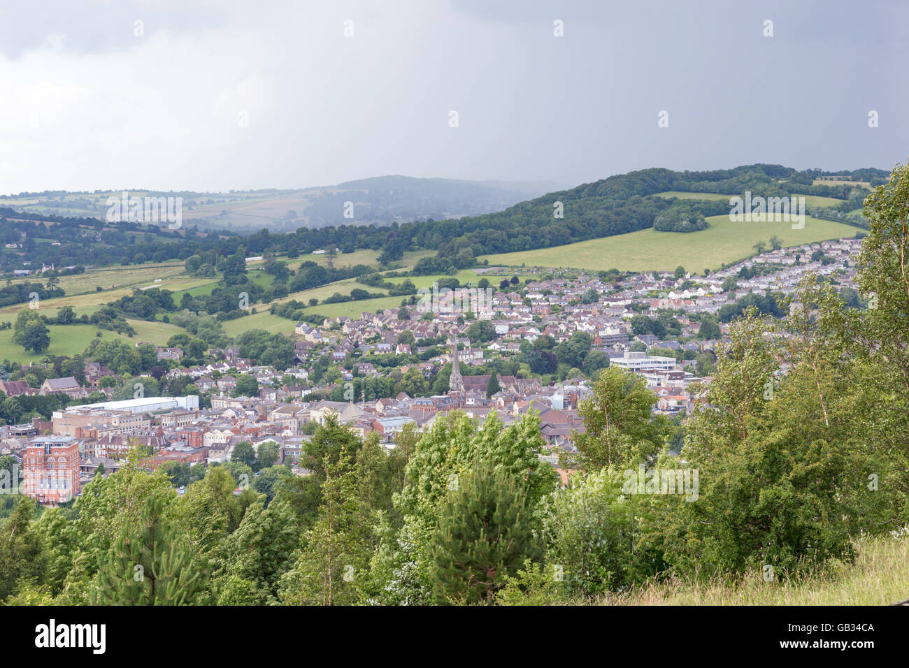 The Cotswold town of Stroud from Rodborough Common, Gloucestershire, England, UK Stock Photo