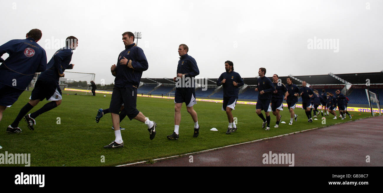 The Scotland football squad during the training session at the Laugardalsvollur Stadium, Reykjavik. Stock Photo