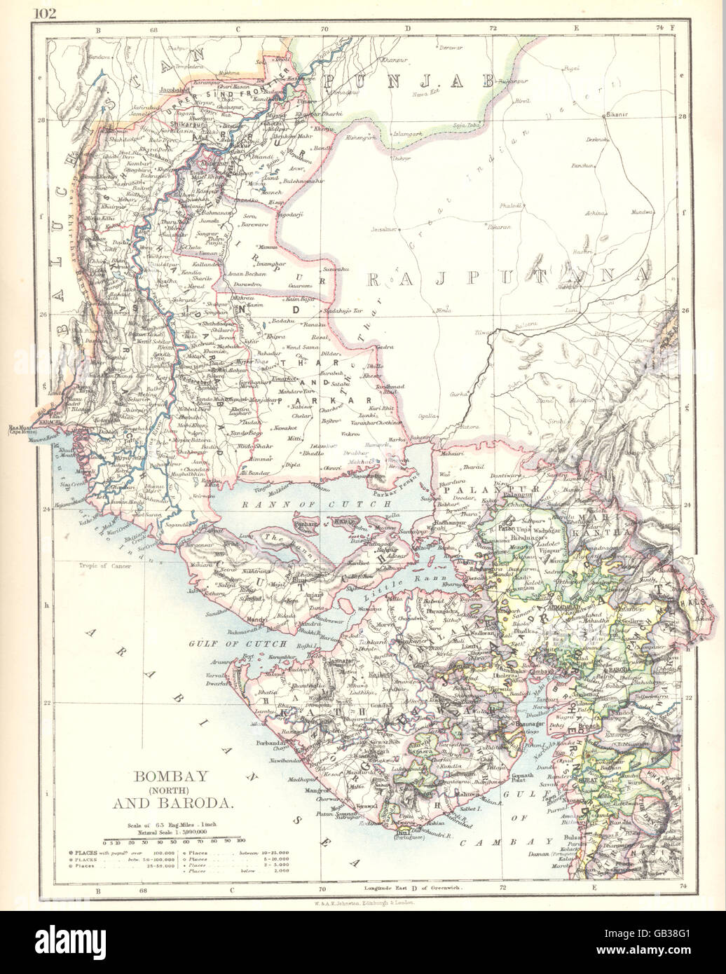 INDIA: Bombay Mumbai (North) and Vadodara Baroda Sindh, 1897 antique