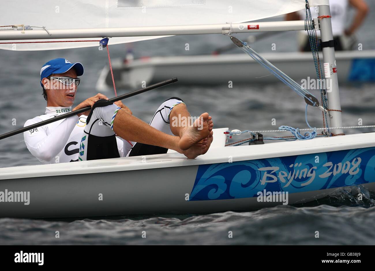 Slovakia's Vasilij Zbogar during the Men's Laser Radial Opening Series at the 2008 Beijing Olympic Games' Sailing Centre in Qingdao, China. Stock Photo