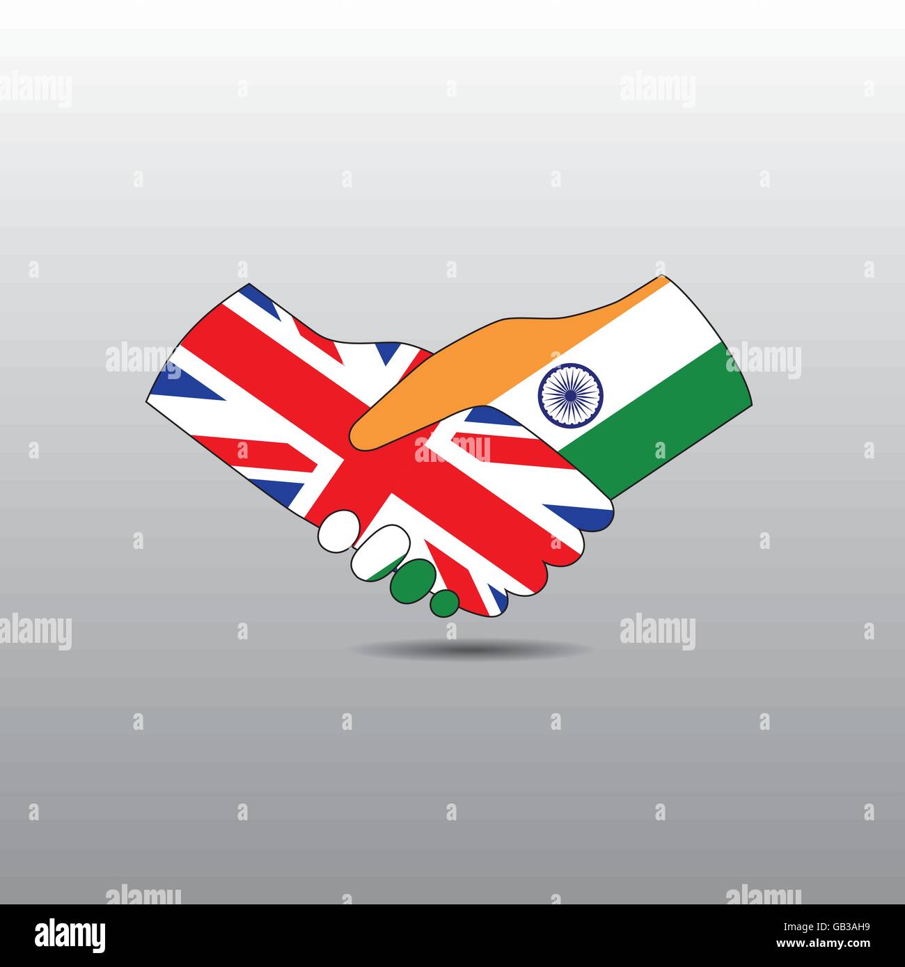 World peace icon in light gray background, India handshake with England Stock Vector