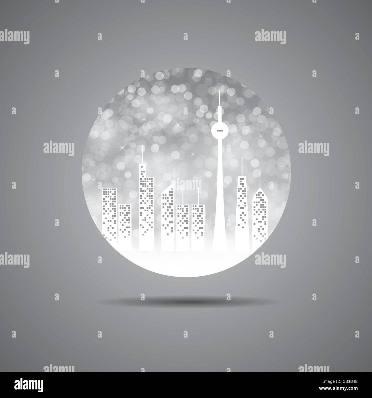 Winter time logo - city under snowing storm Stock Vector