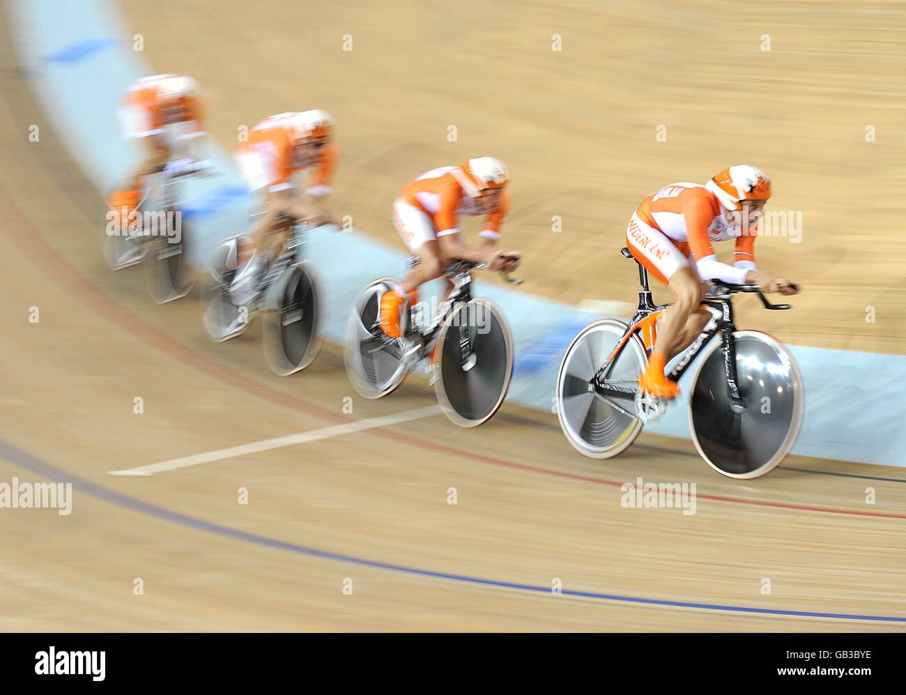 The Netherlands Pursuit Team in action at the Laoshan Velodrome on Day 9 of the 2008 Olympic Games in Beijing. Stock Photo