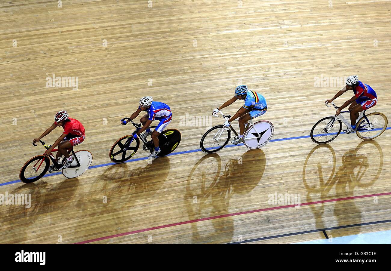 Cyclists warm up at the Laoshan Velodrome on day 8 of the 2008 Olympic Games in Beijing. Stock Photo