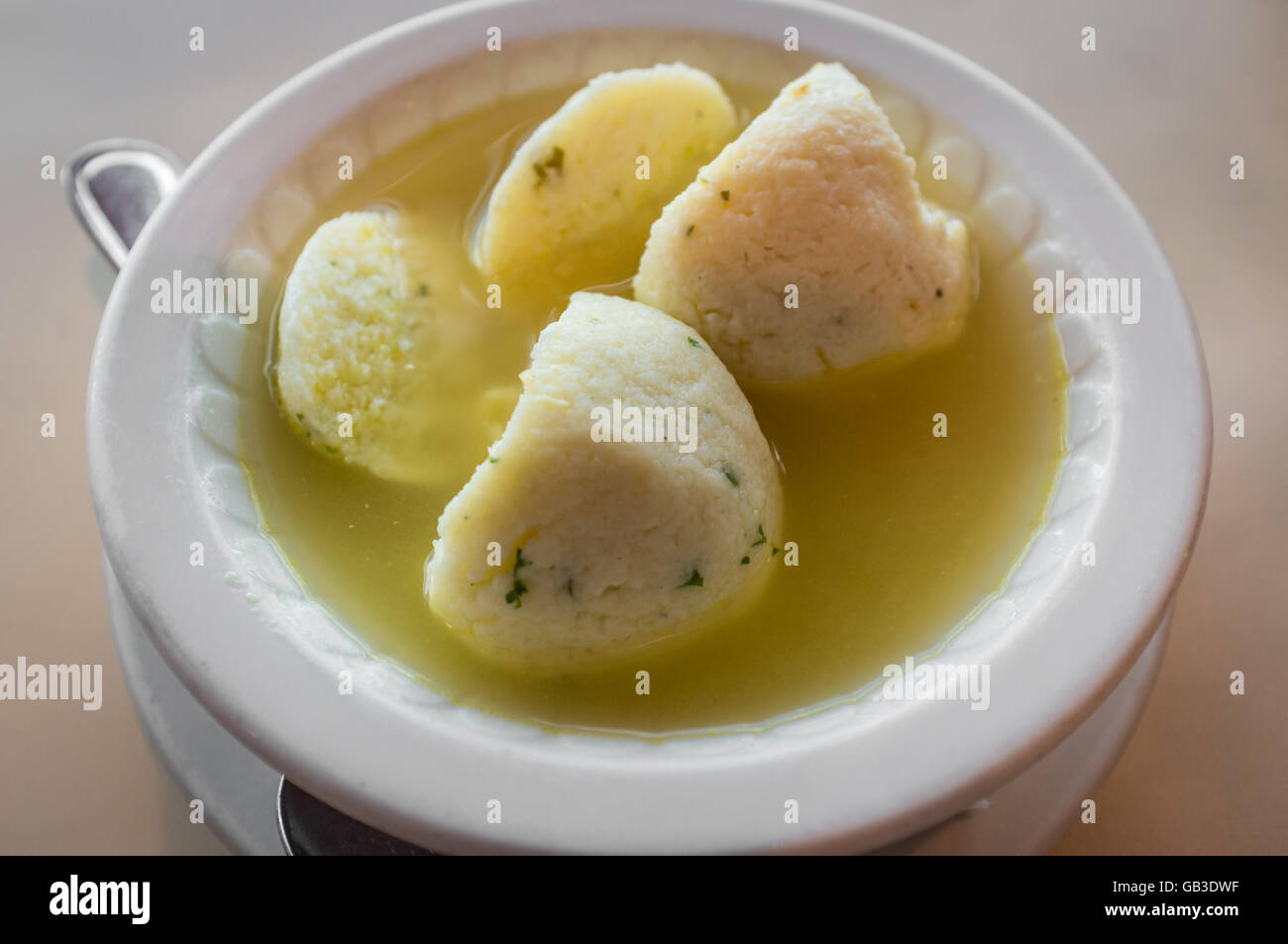 Delicious Matzoh ball soup Jewish traditional cuisine Stock Photo