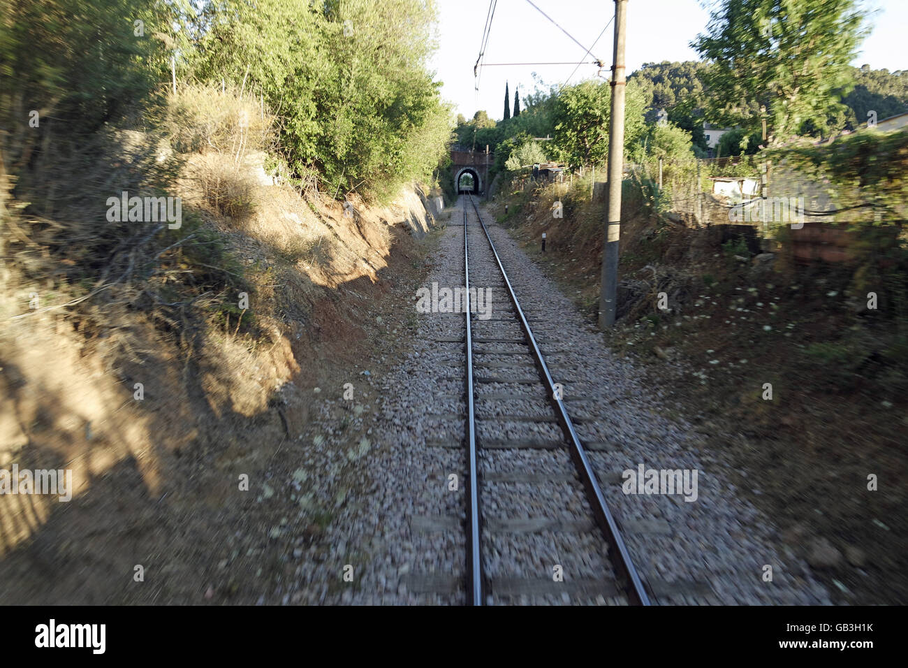 old railroad track on spanish island mallorca Stock Photo Alamy