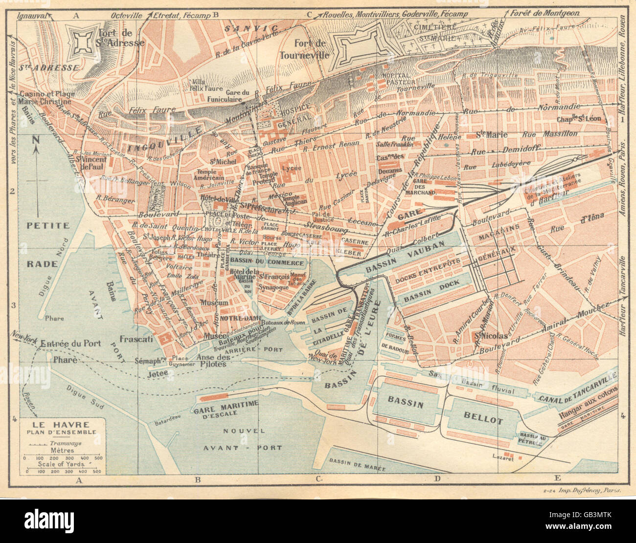 SEINE- MARITIME: Le Havre; Plan D'ensemble, 1921 vintage map Stock Photo