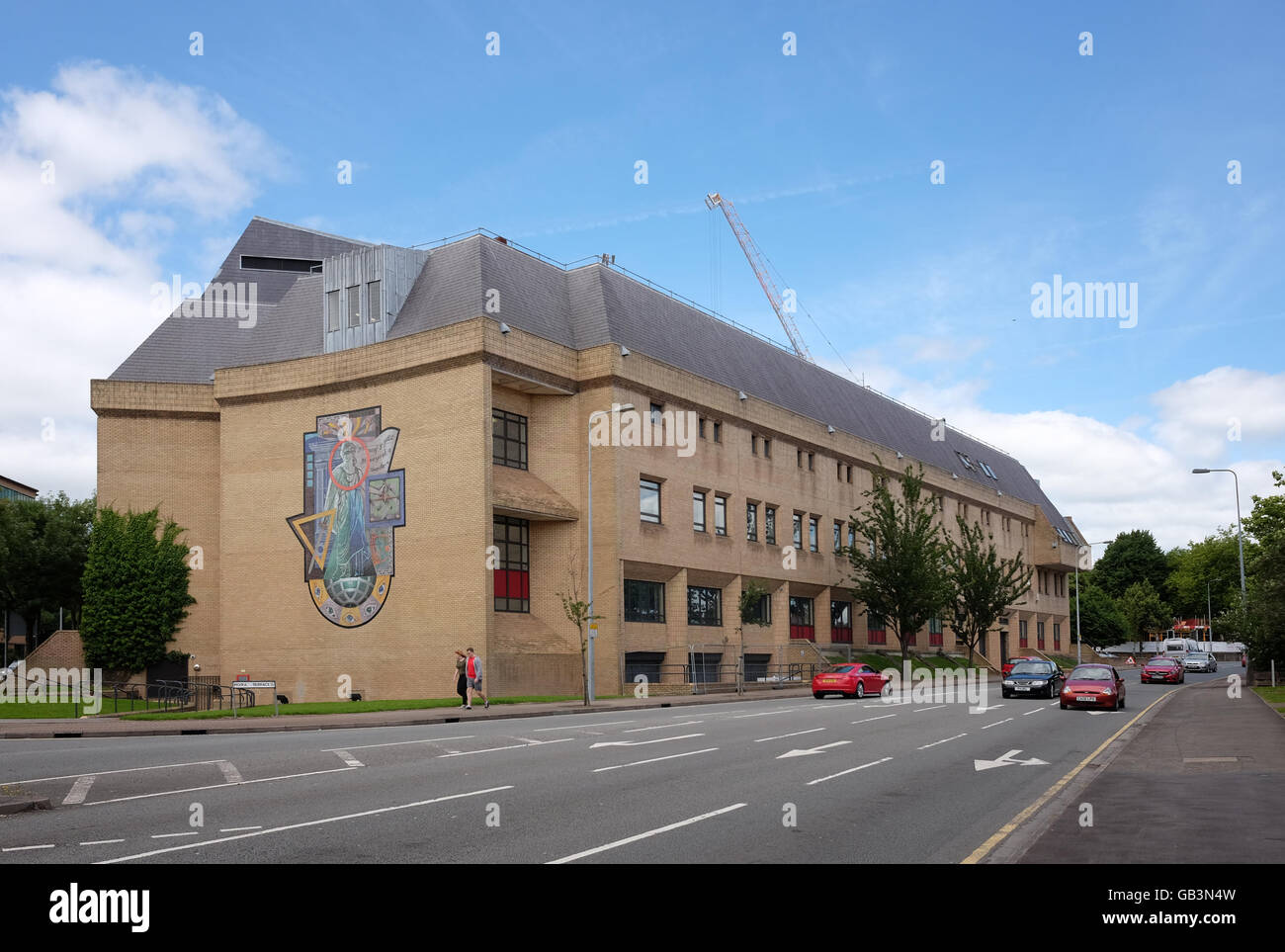 Mural on the end of Cardiff Magistrates court. July 2016 Stock Photo