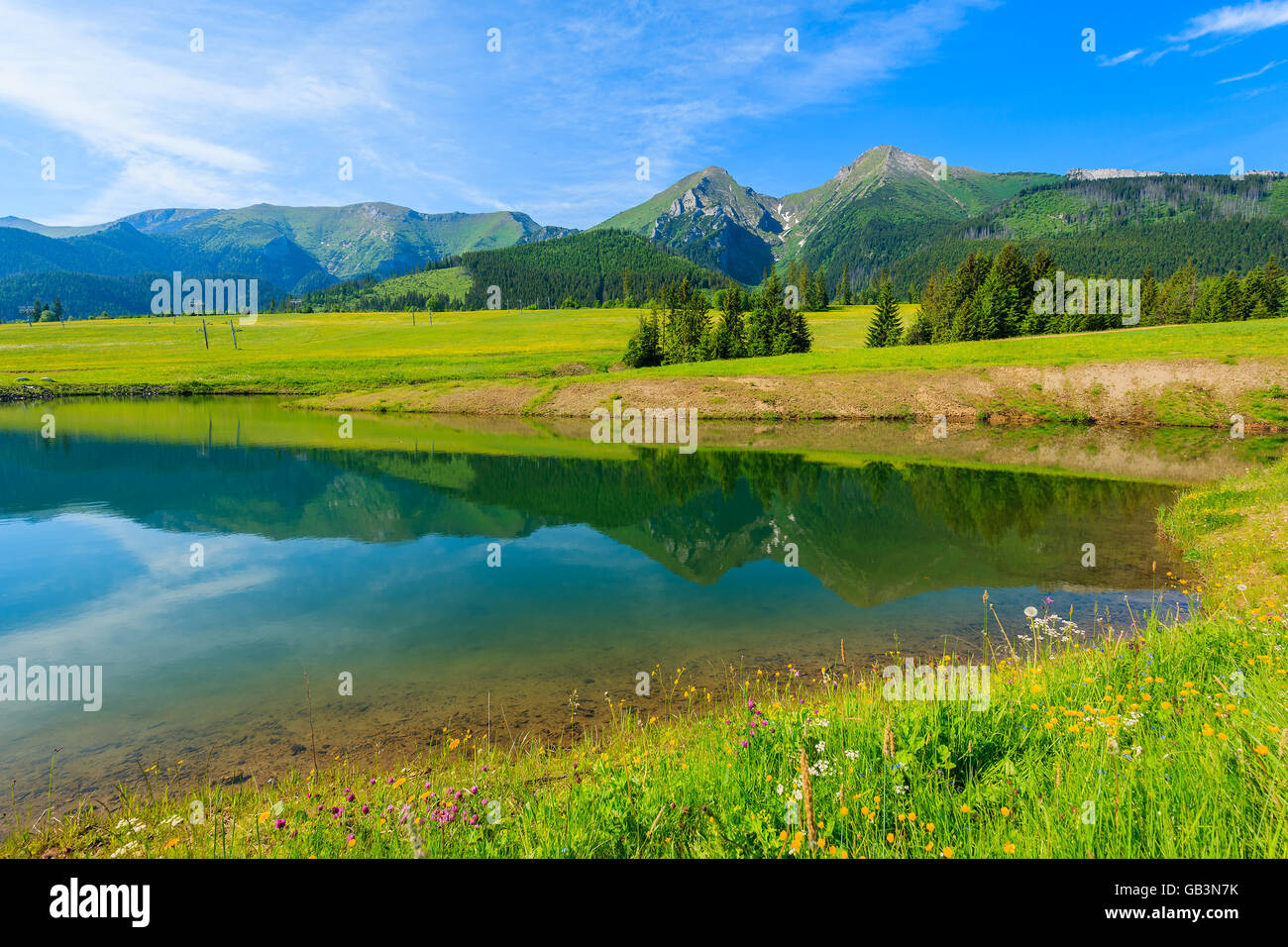 Beautiful lake in summer landscape of Tatra Mountains, Slovakia Stock Photo