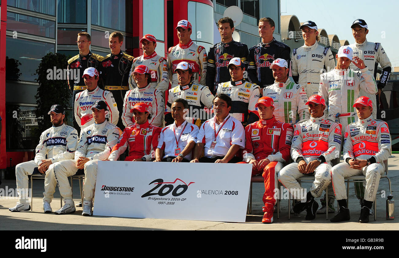 All 20 Grand Prix drivers pose for a picture to celebrate Bridgstone 200th GP, ahead of this