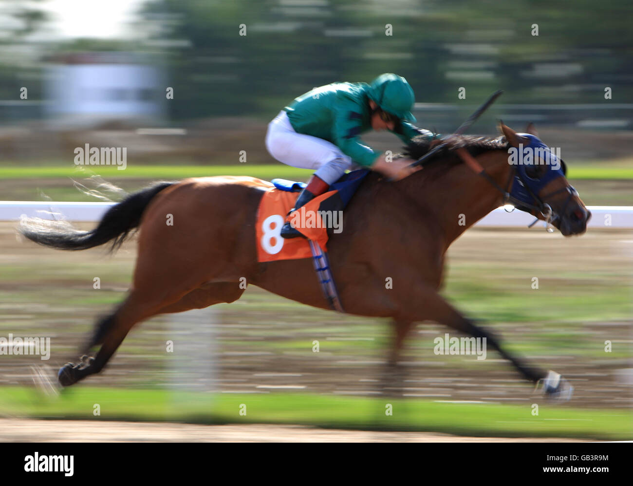 Frankie Dettori riding Legislation comes home to win the Fairstead Handicap Stakes his first win at Great Leighs Racecourse Stock Photo