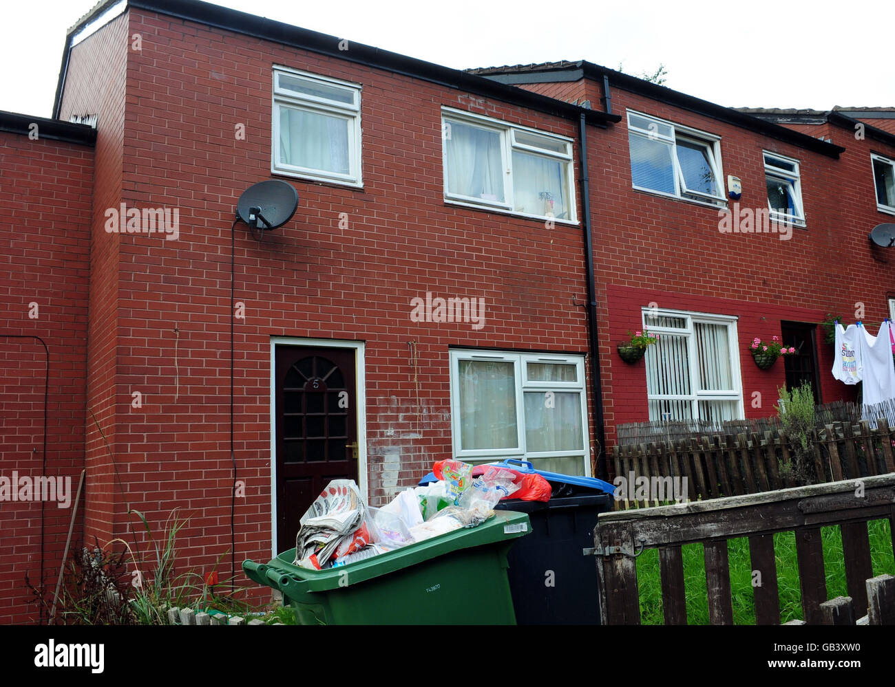 A general view of the terraced house in Alexandra Grove, Burley Park, Leeds where three children aged five, six and eleven were found left at home alone by West Yorkshire Police at the weekend. Stock Photo