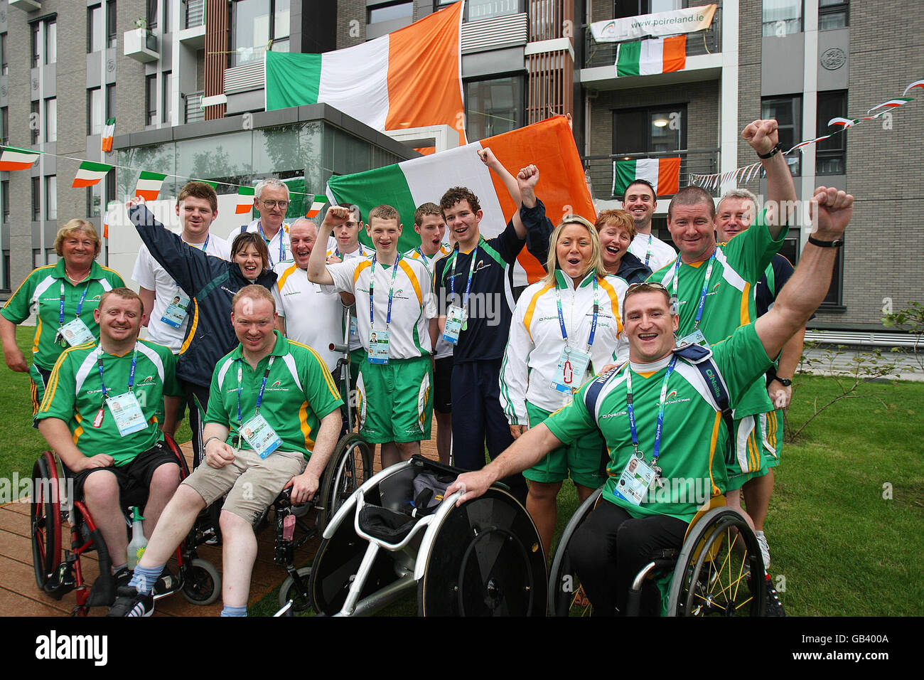 Republic of Ireland's Olympic Team members outside their residential complex in the Paralympic Village in Beijing, China. Stock Photo