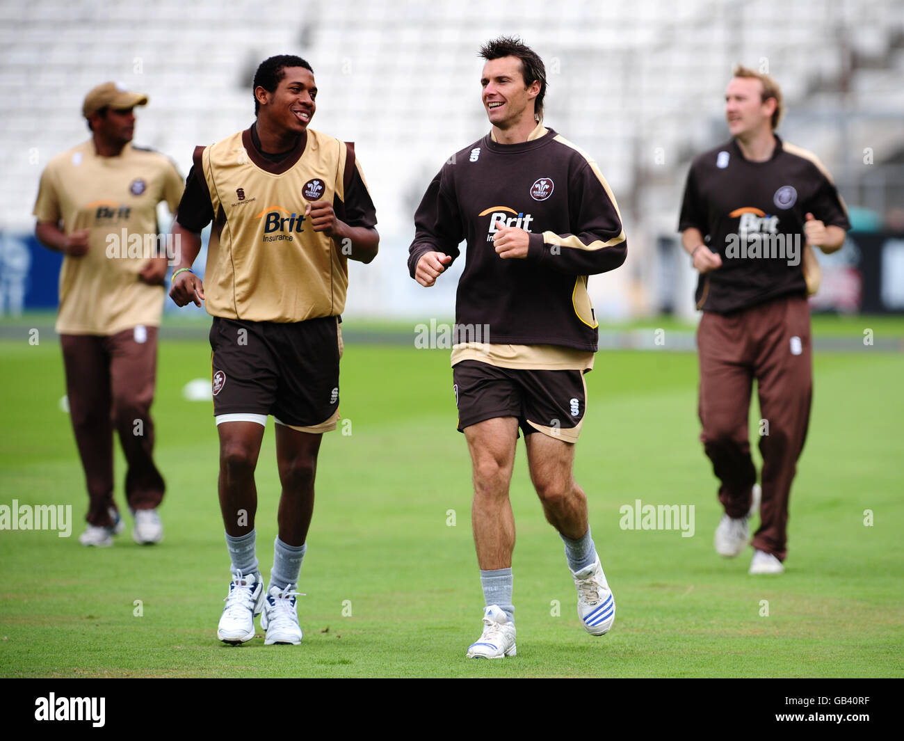 Surrey's Chris Jordan and Stewart Walters warm up prior to the start of the  match Stock Photo - Alamy