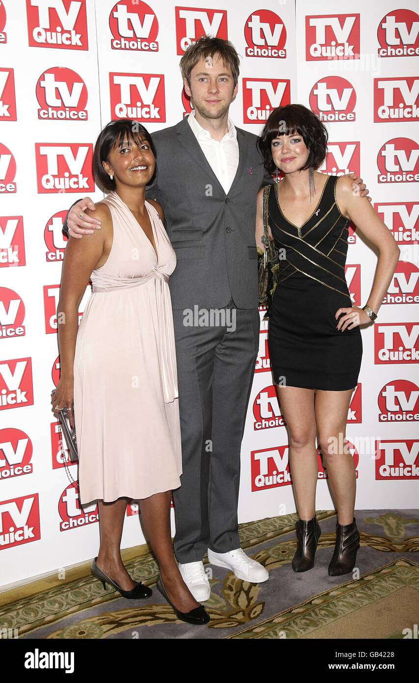 (left to right) Sunetra Sarker, James Redmond and Georgia Taylor arrive for the TV Quick and TV Choice awards 2008, at The Dorchester, Park Lane, London. Stock Photo
