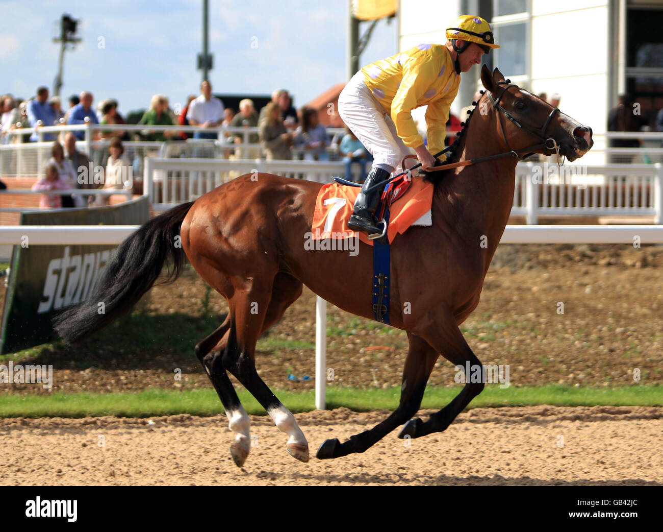 Horse Racing - Great Leighs. Jockey joe Fanning on Trans Siberian goes to post in the Wickham Bishops Handicap at Great Leighs Racecourse Stock Photo