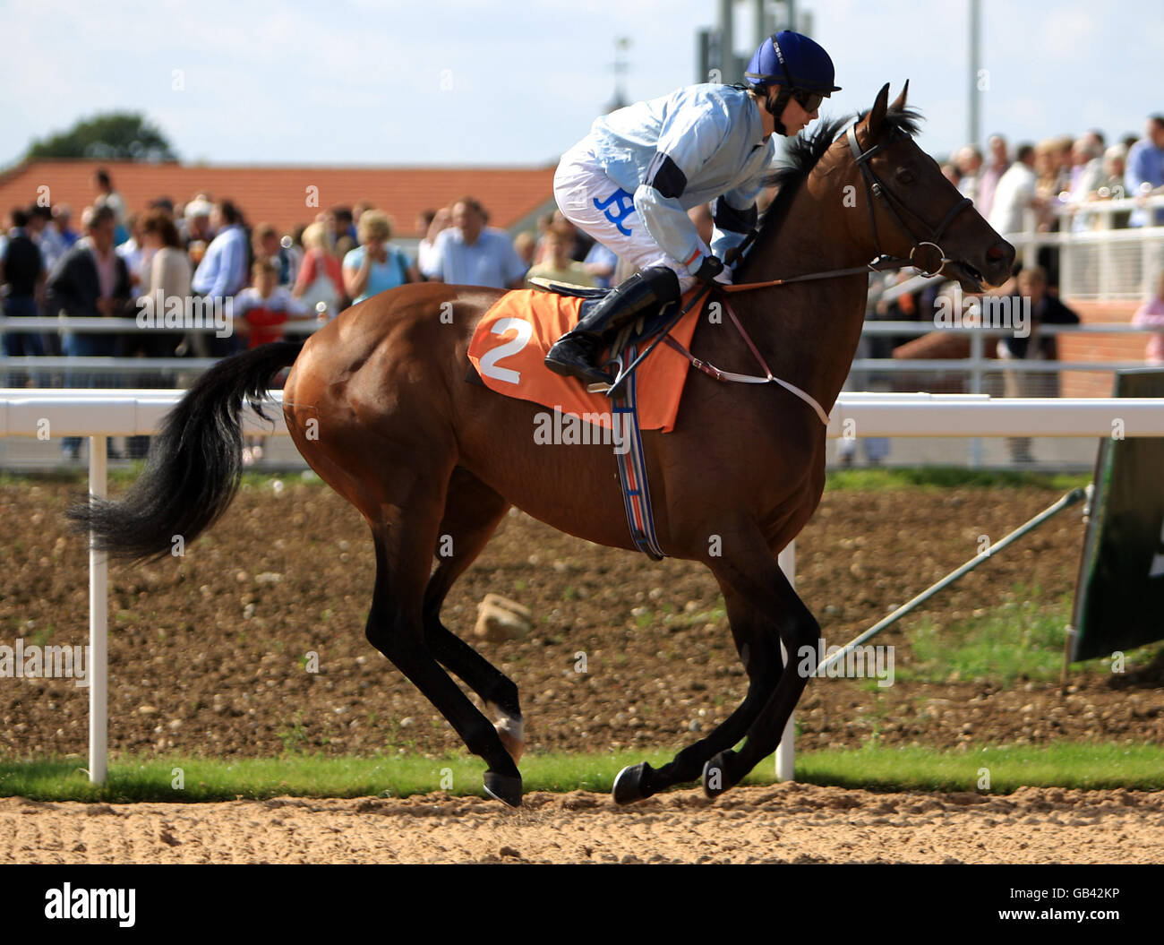 Jockey Hayley Turner on Furnace goes to post in the Wickham Bishops Handicap at Great Leighs Racecourse Stock Photo