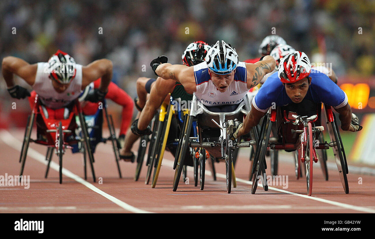 Great Britain's David Weir (second right) competiting in the men's 5000M T54 Final at the National Stadium during the Beijing Paralympic Games 2008, China. Stock Photo