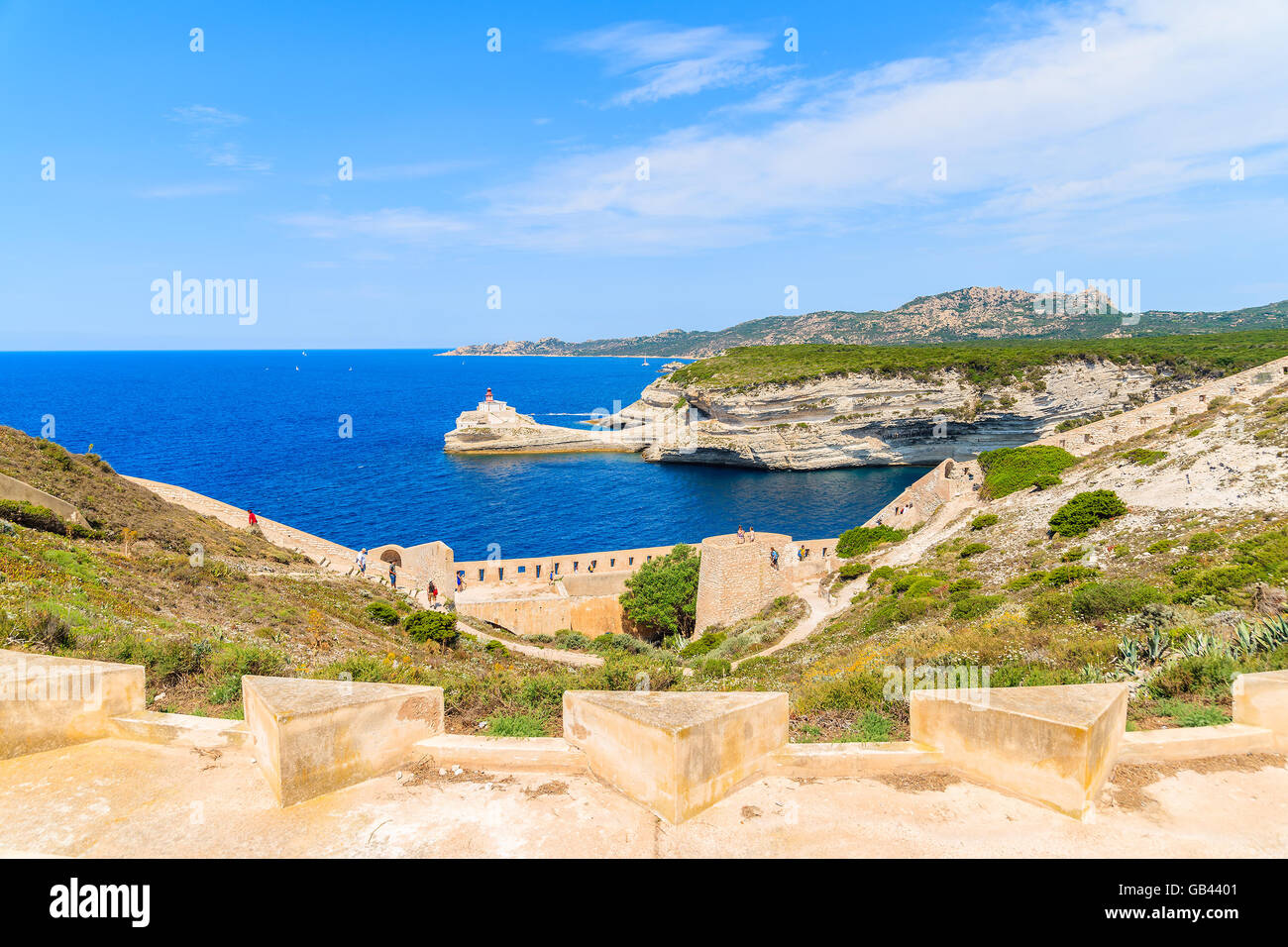 View of sea from fortress walls of Bonifacio town, Corsica island, France Stock Photo