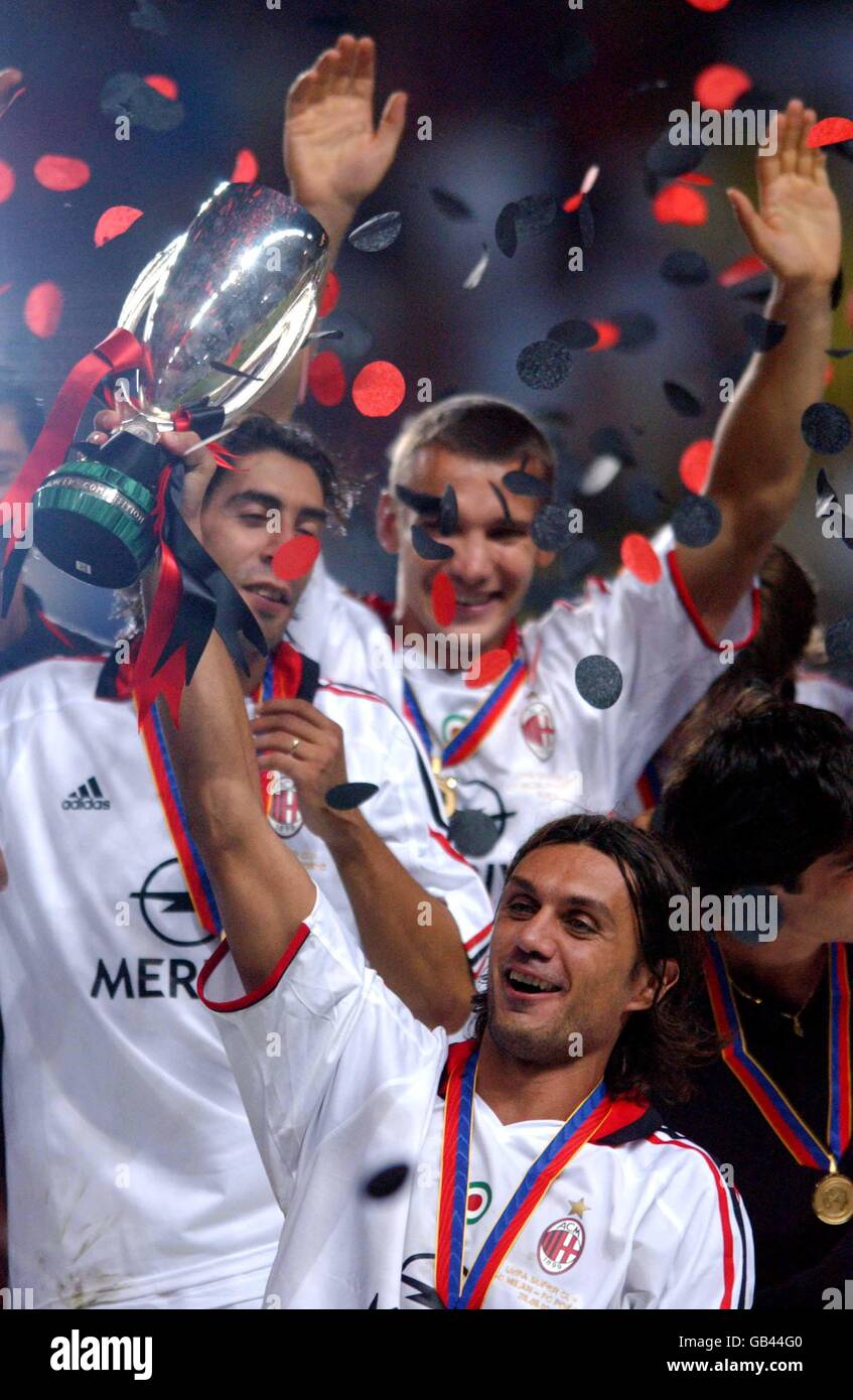 AC Milan's captain Paolo Maldini celebrates with the trophy Stock Photo