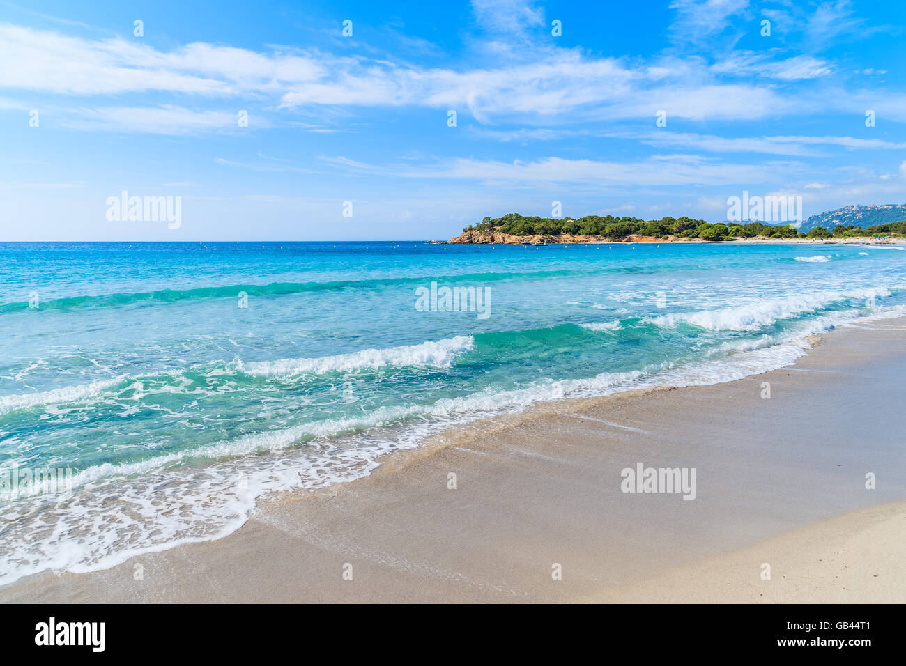 Sea waves on beautiful Palombaggia beach, Corsica island, France Stock Photo