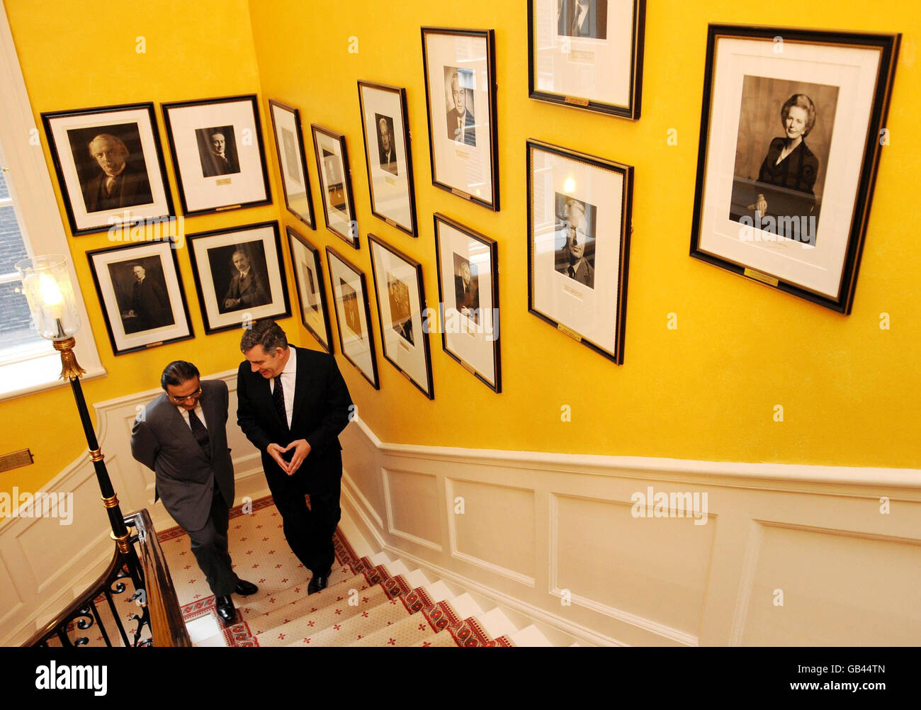 Pakistan President Asif Ali Zardari with British Prime Minister Gordon Brown inside 10 Downing Street, London, where they met for talks. Stock Photo