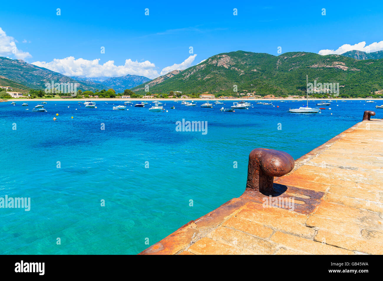 Turquoise sea and mountains on coast of southern Corsica island near Cargese town, France Stock Photo