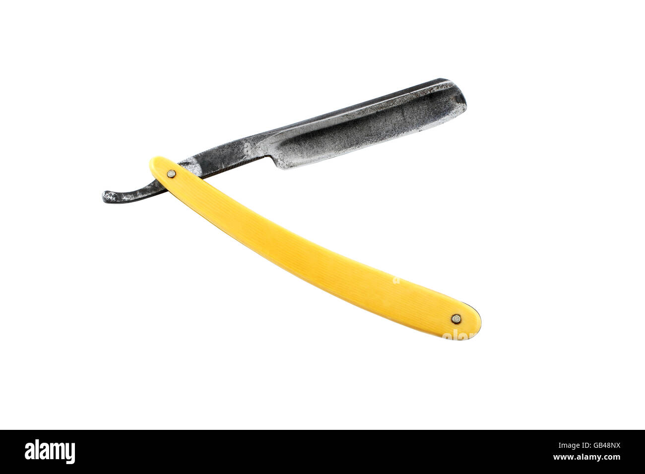 Old straight razor on white background Stock Photo Alamy