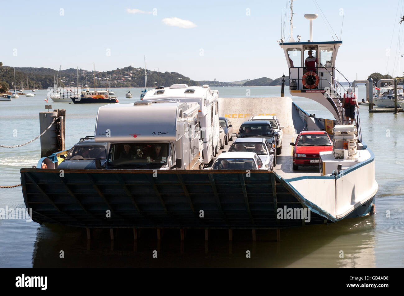 Opua to Russell Car Ferry landing at Opua carrying Camper Vans and cars
