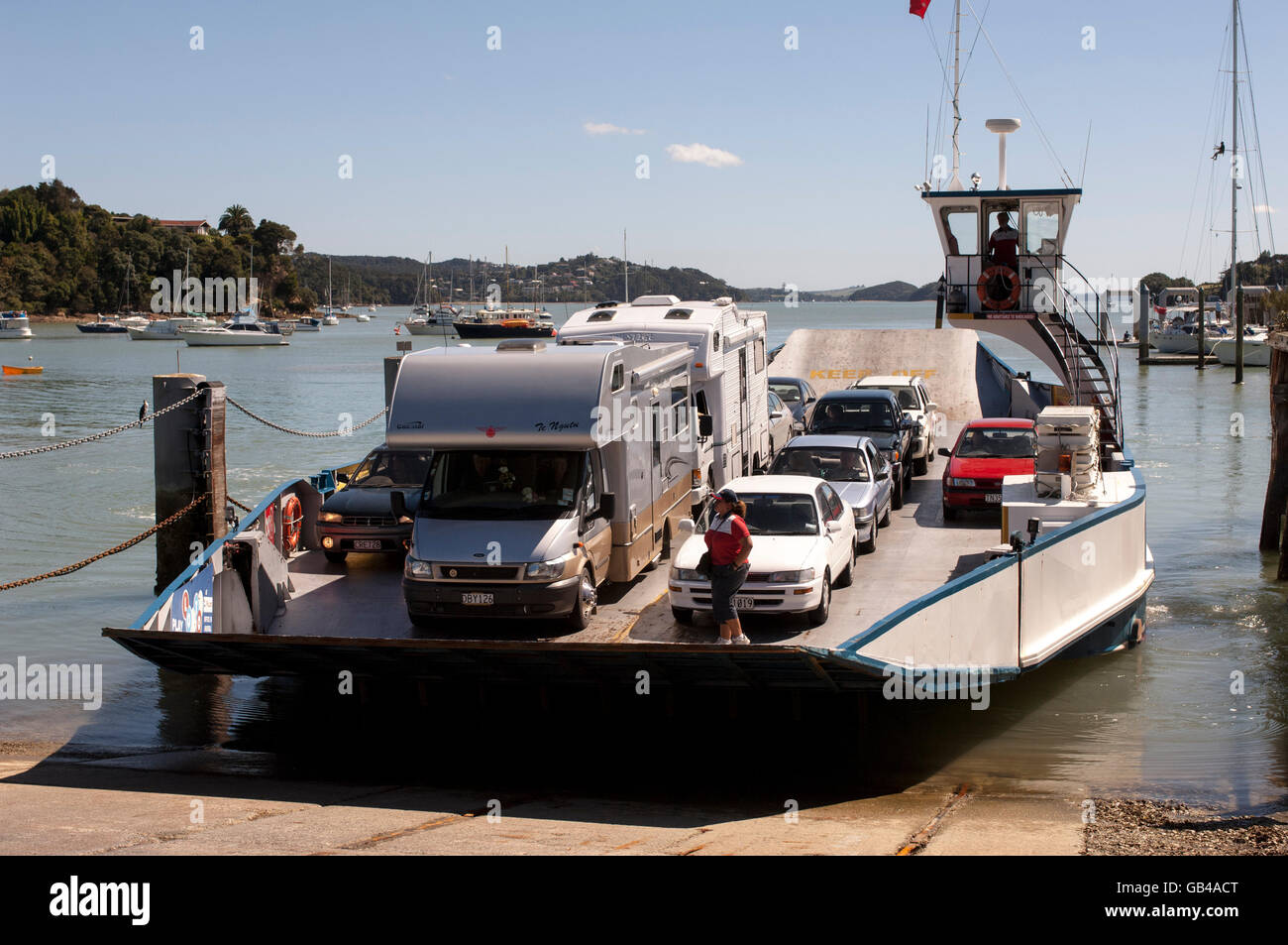 Opua to Russell Car Ferry landing at Opua carrying Camper Vans and cars