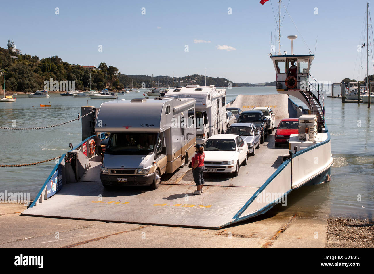 Opua to Russell Car Ferry landing at Opua carrying Camper Vans and cars