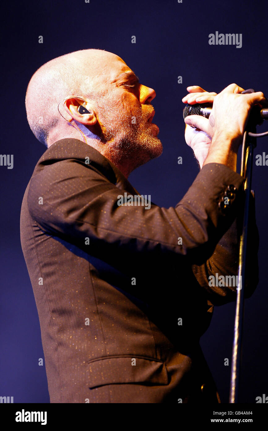 REM Concert London. Michael Stipe of REM performs live on stage at